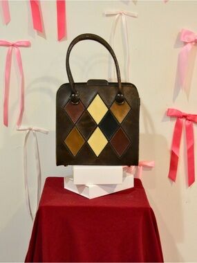 Mahler California Vintage Brown Leather Diamond Patchwork Satchel